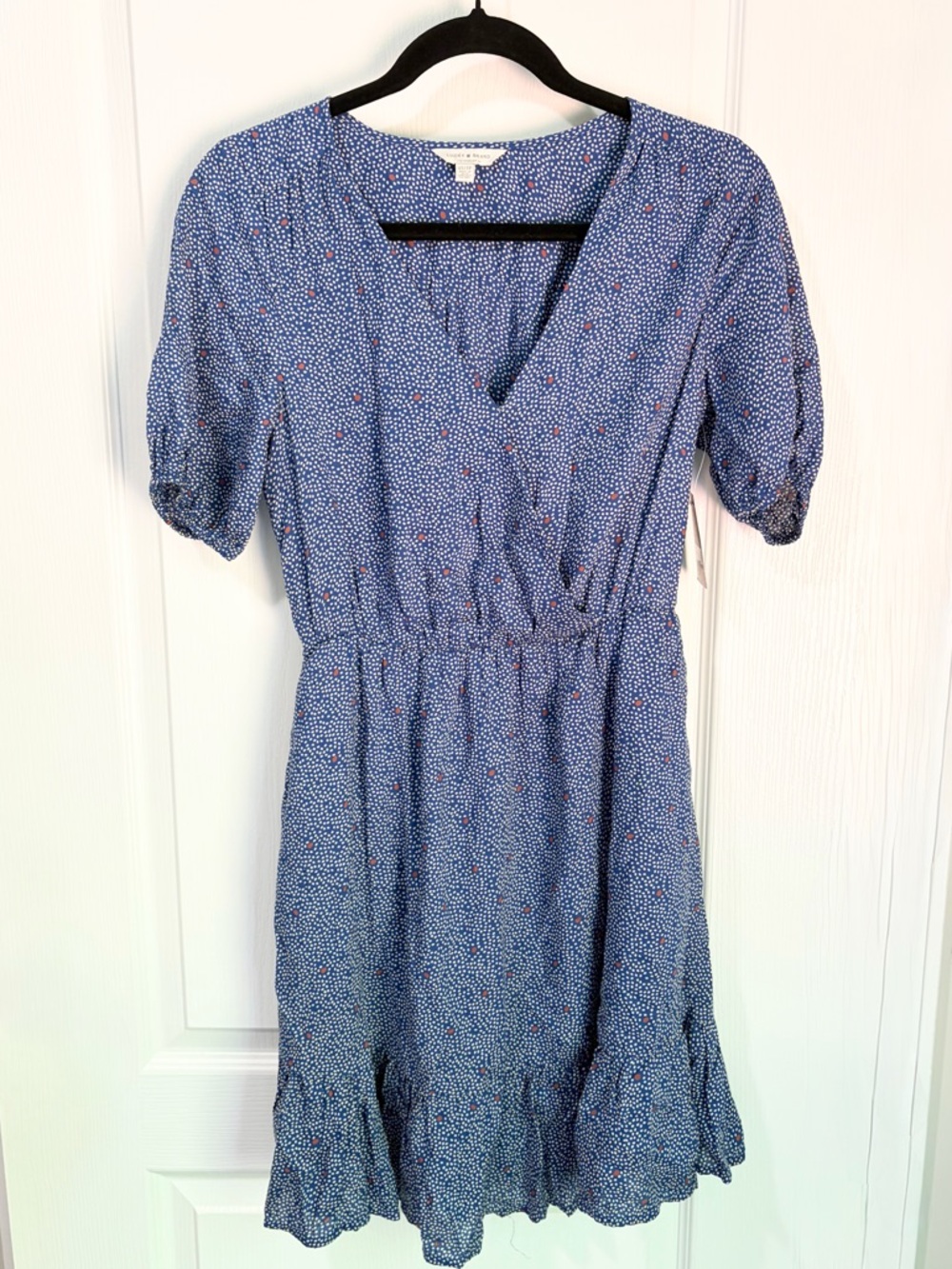 NWT Lucky Brand Polka Dot Mila Cottagecore Wrap Dress In Navy Multi - Picture 5 of 11
